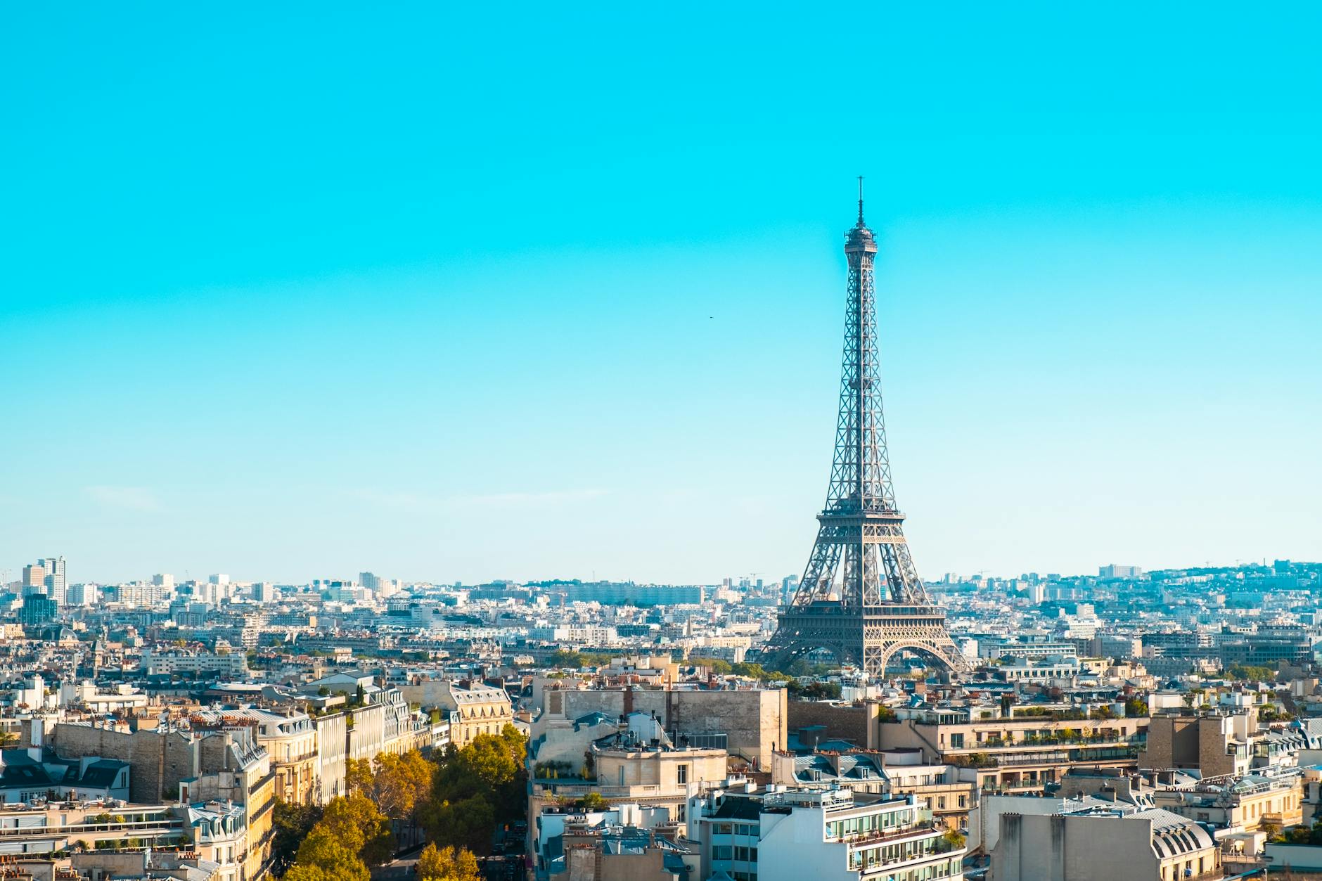 aerial view of eiffel tower on a sunny day in paris
